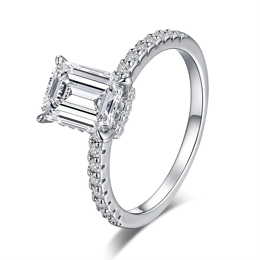 S925 Pure Silver Rectangular Moissanite Ring