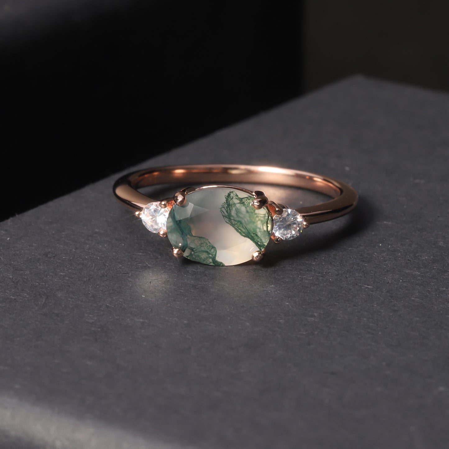 S925 Sterling Silver, 18k Rose Gold Vermeil Natural Agate Ring