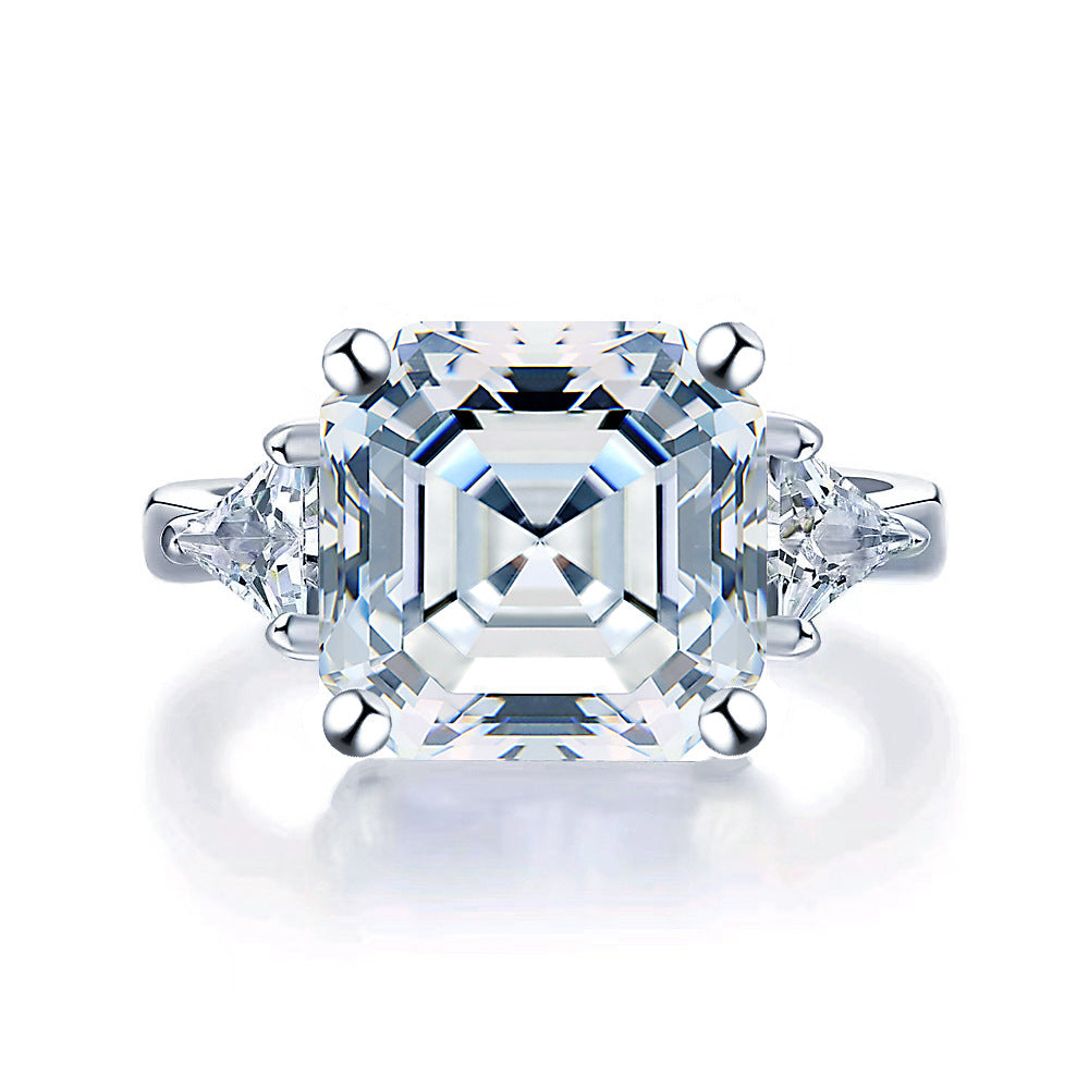 Excellent S925 Silver 10*10mm 5-Carat Ascher Cut Moissanite Ring