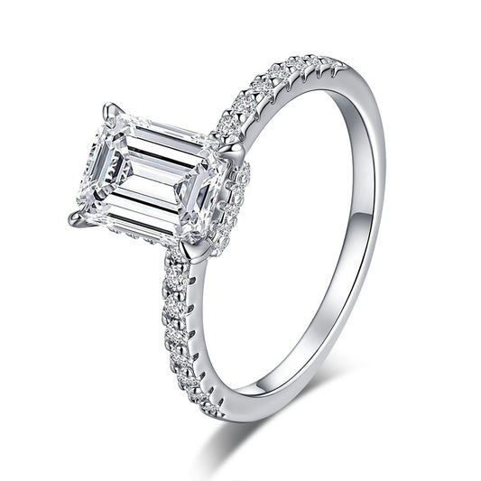 S925 Pure Silver Rectangular Moissanite Ring