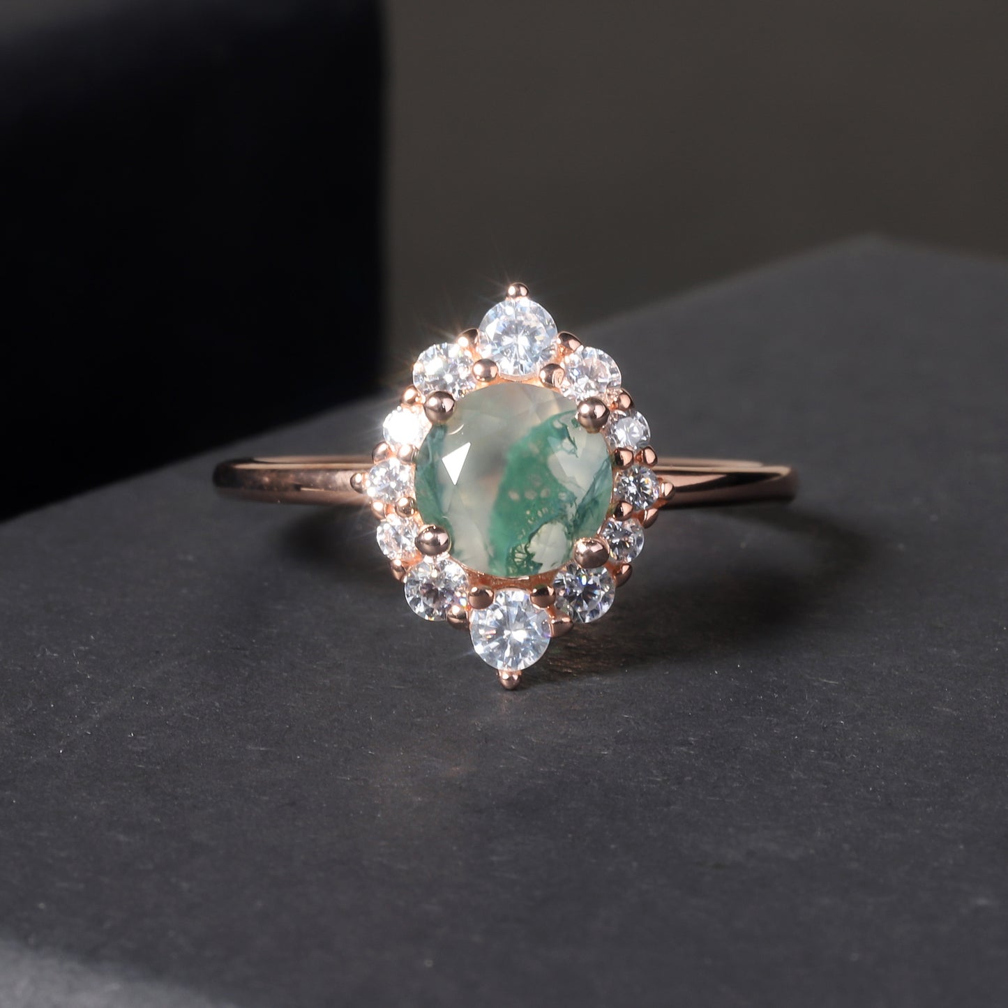 S925 silver natural seaweed agate ring