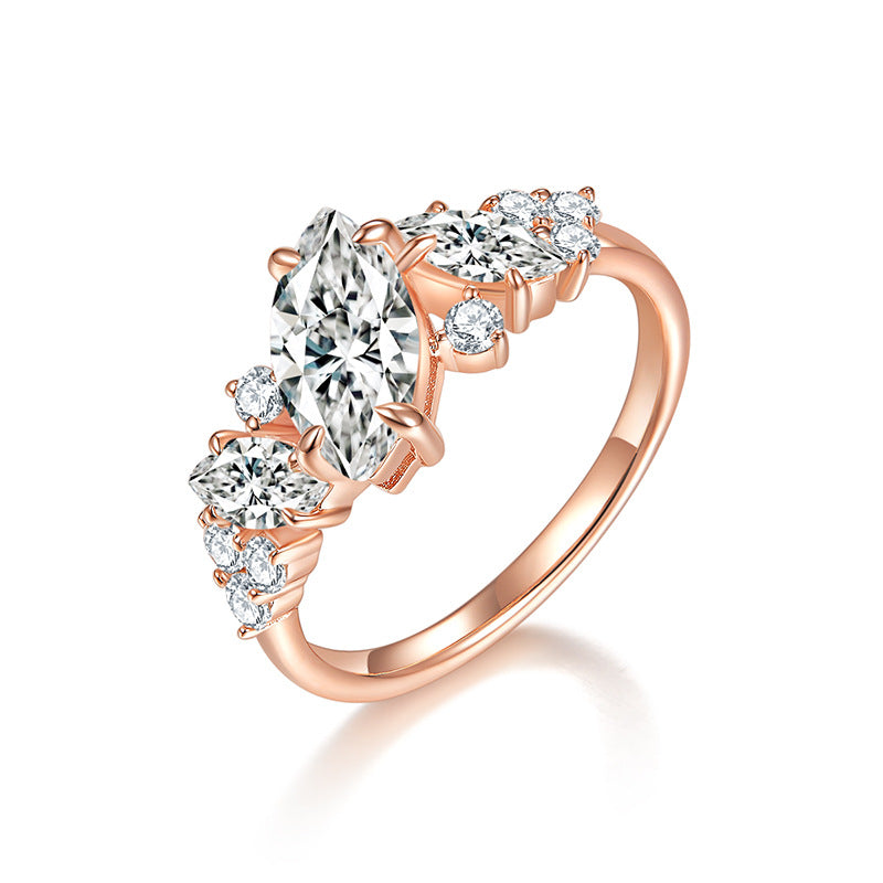 Excellent S925 Sterling Silver, 18k Rose Gold-Plated Asymmetrical Moissanite Ring