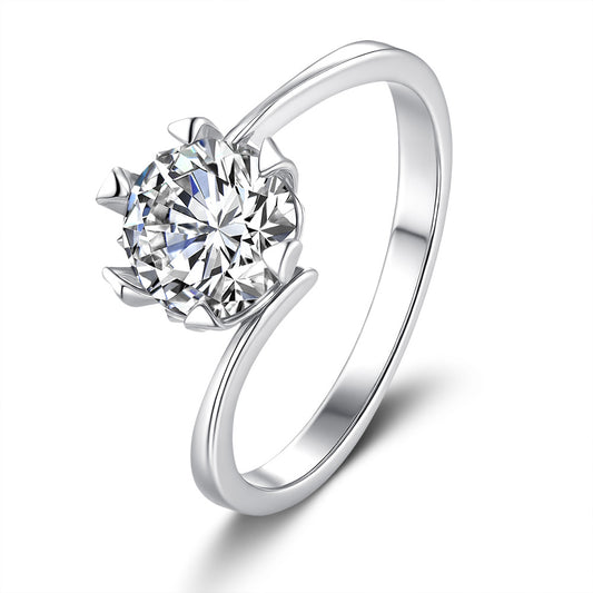 S925 Silver Classic Six‑Prong Moissanite Ring
