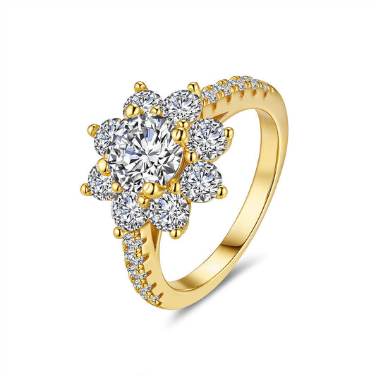 S925 sterling silver 18K gold-plated sunflower moissanite ring