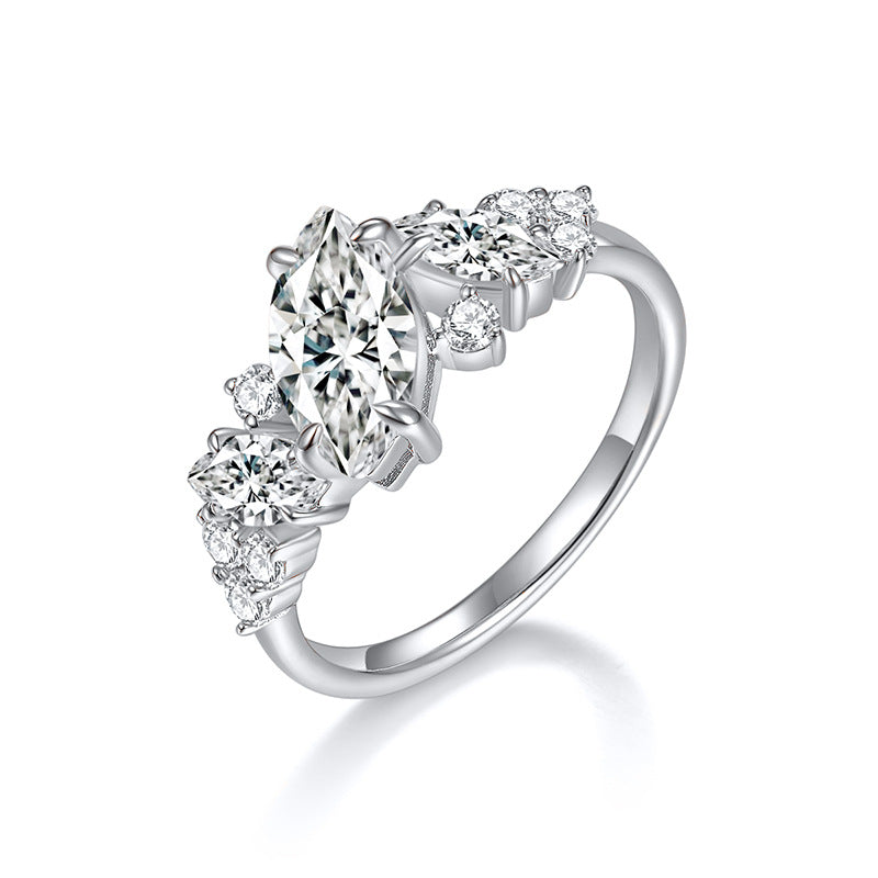 Excellent S925 Sterling Silver, 18k Rose Gold-Plated Asymmetrical Moissanite Ring