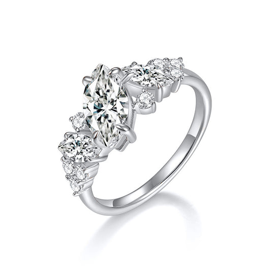 Excellent S925 Sterling Silver, 18k Rose Gold-Plated Asymmetrical Moissanite Ring