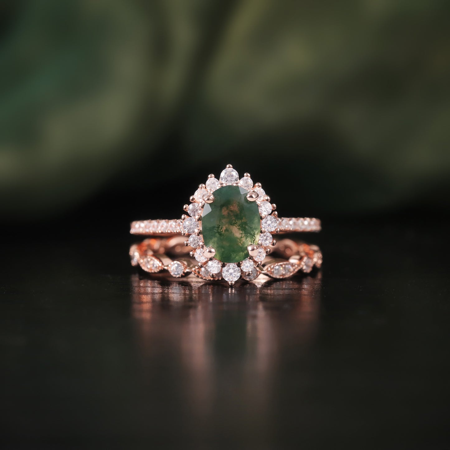 S925 Silver 18k Gold Plated Stackable Seaweed Agate Ring