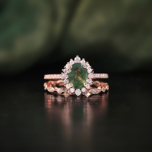 S925 Silver 18k Gold Plated Stackable Seaweed Agate Ring