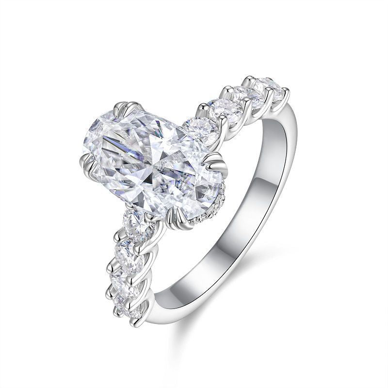 Excellent S925 Sterling Silver Oval Moissanite Ring