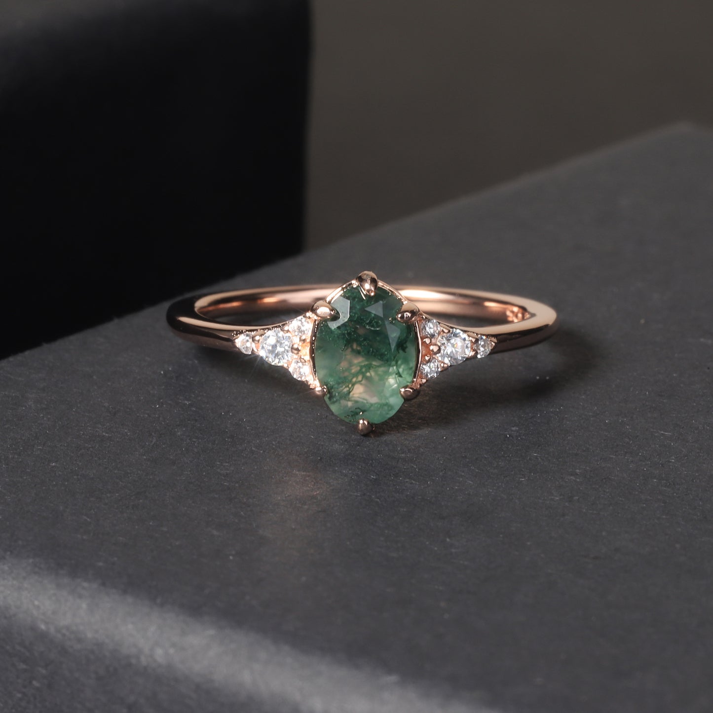 S925 silver natural seaweed agate ring