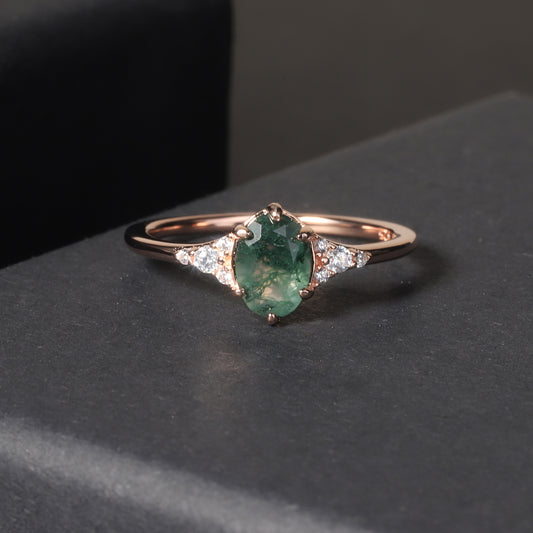 S925 silver natural seaweed agate ring