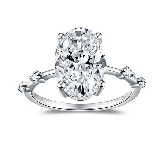 Excellent  S925 Silver Oval 4 Carats Moissanite Ring