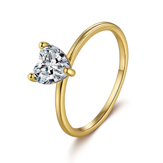 S925 Sterling Silver 18K Gold Plated Heart-Shaped Moissanite Ring
