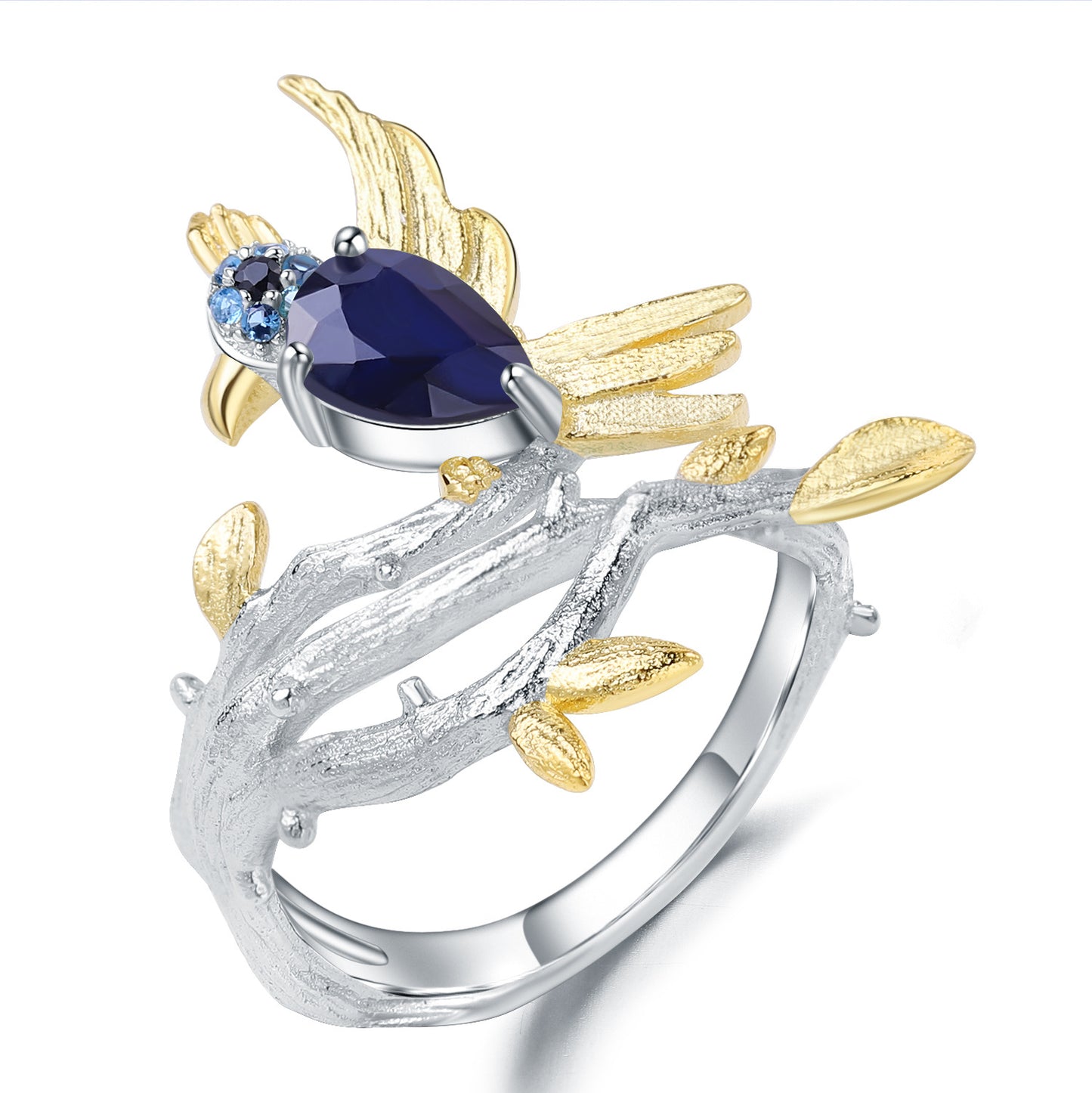 Natural Wind Magpie Design 925 Silver Natural Topaz Gemstone Ring