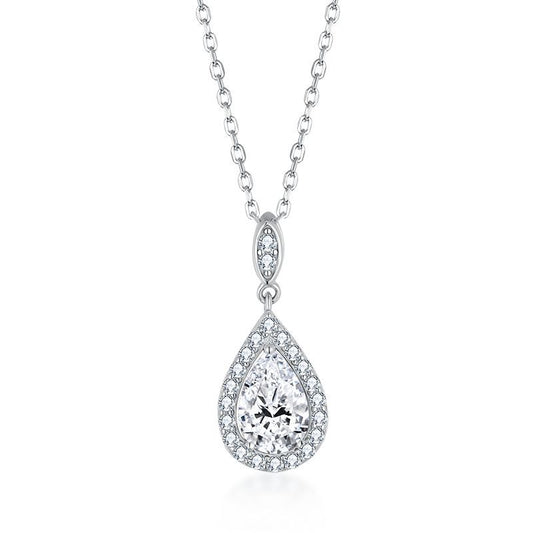 Excellent S925 Sterling Silver Necklace with 6x9mm Teardrop-Cut 1.5 Carat Moissanite Diamond