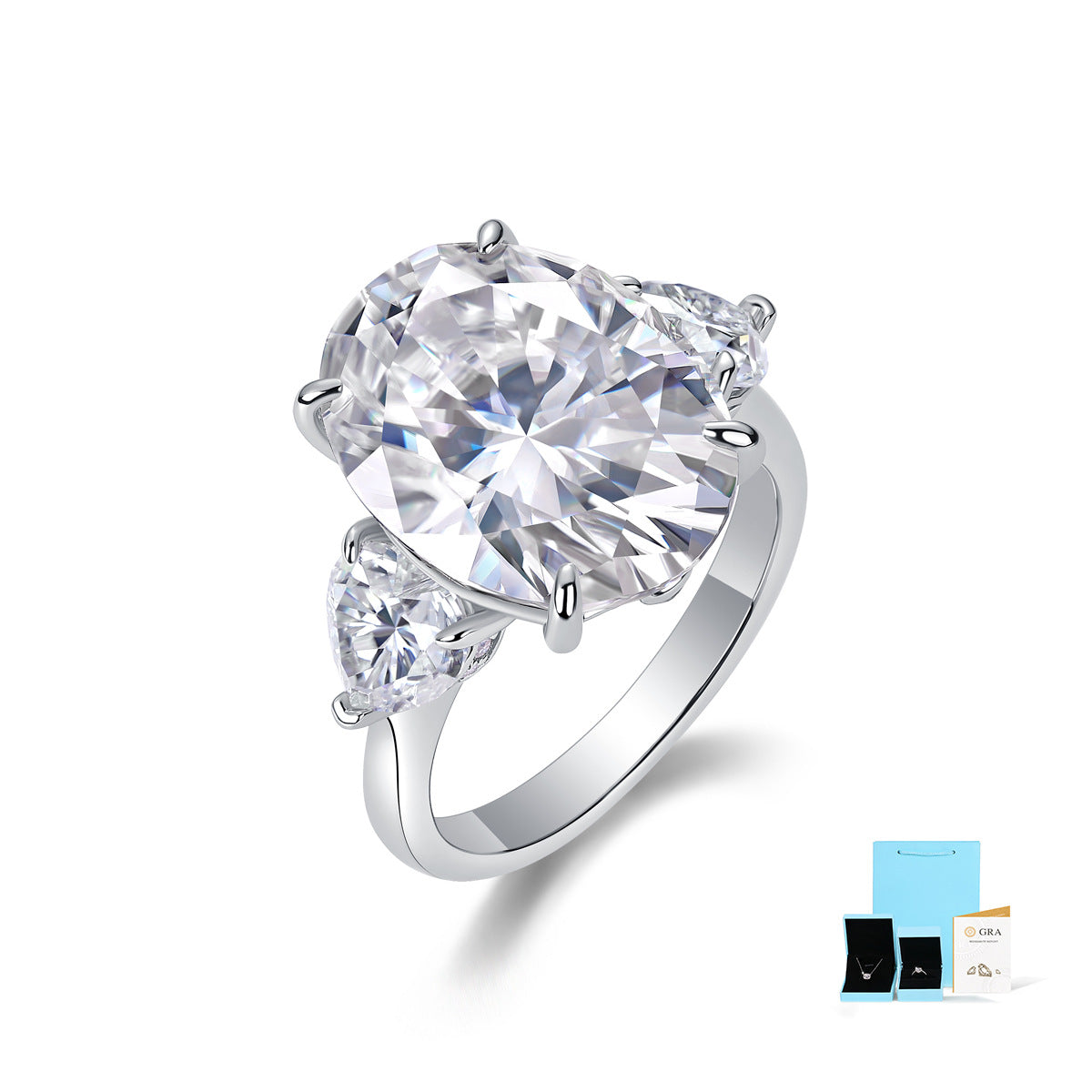 Excellent S925 Sterling Silver Oval 8 Carat Moissanite Ring