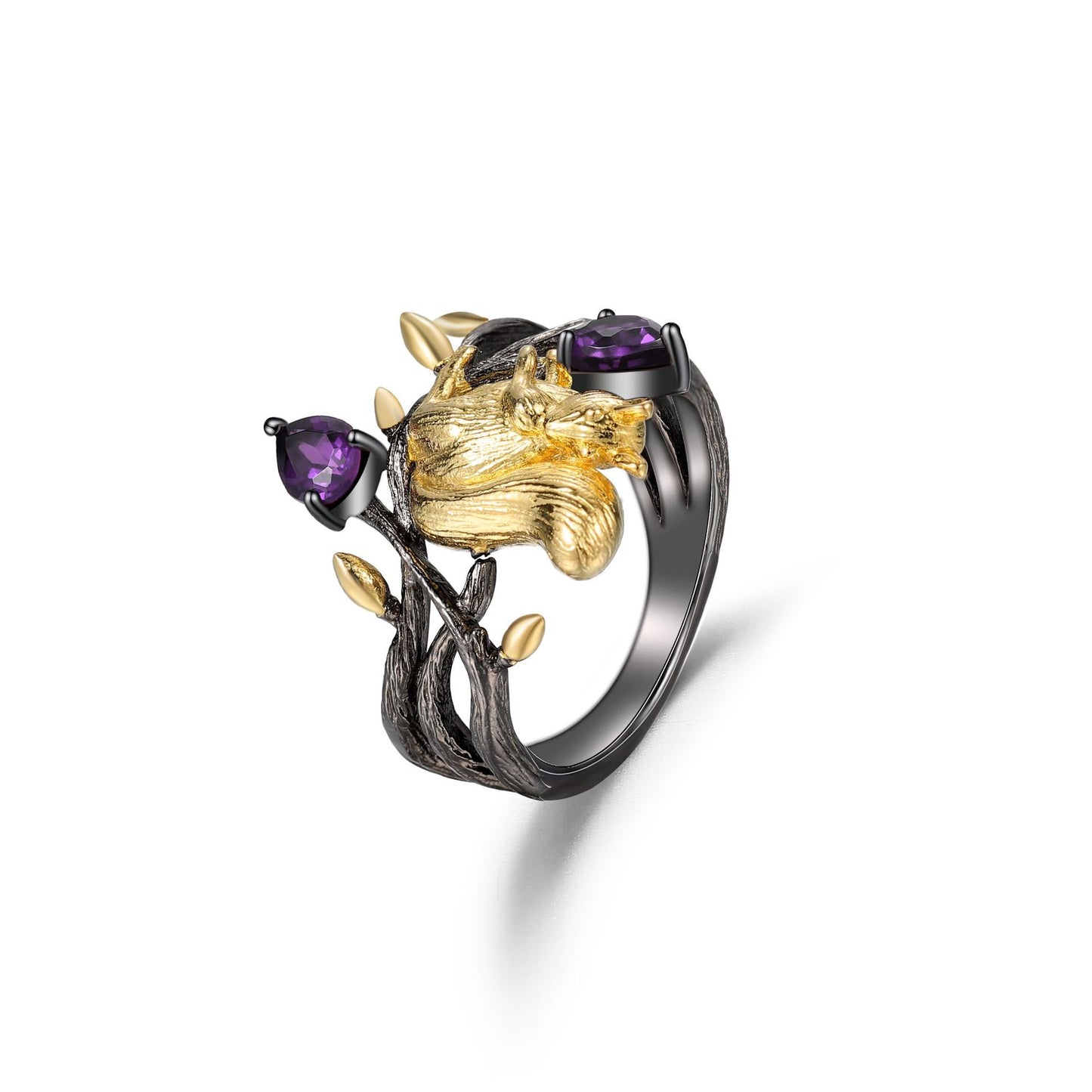S925 Silver Natural Little Squirrel Crystal Stone Ring