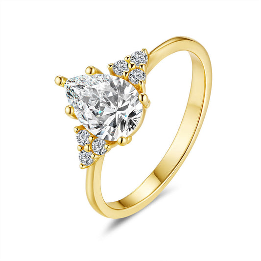 S925 silver 18K gold‑plated teardrop‑shaped moissanite ring