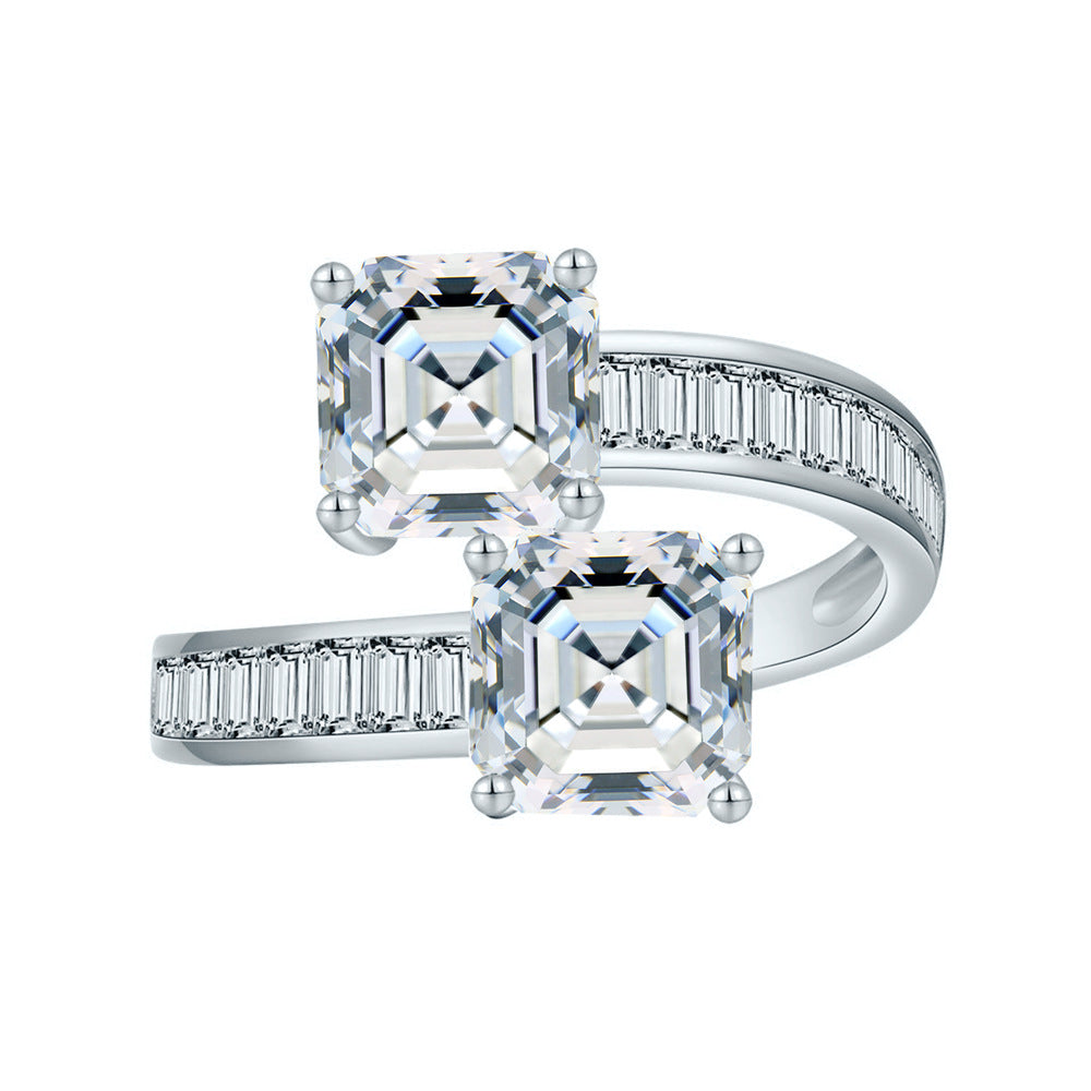 Excellent S925 Silver 7*7 Sugar Cube Moissanite Ring with Square Setting