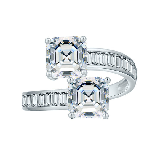 Excellent S925 Silver 7*7 Sugar Cube Moissanite Ring with Square Setting