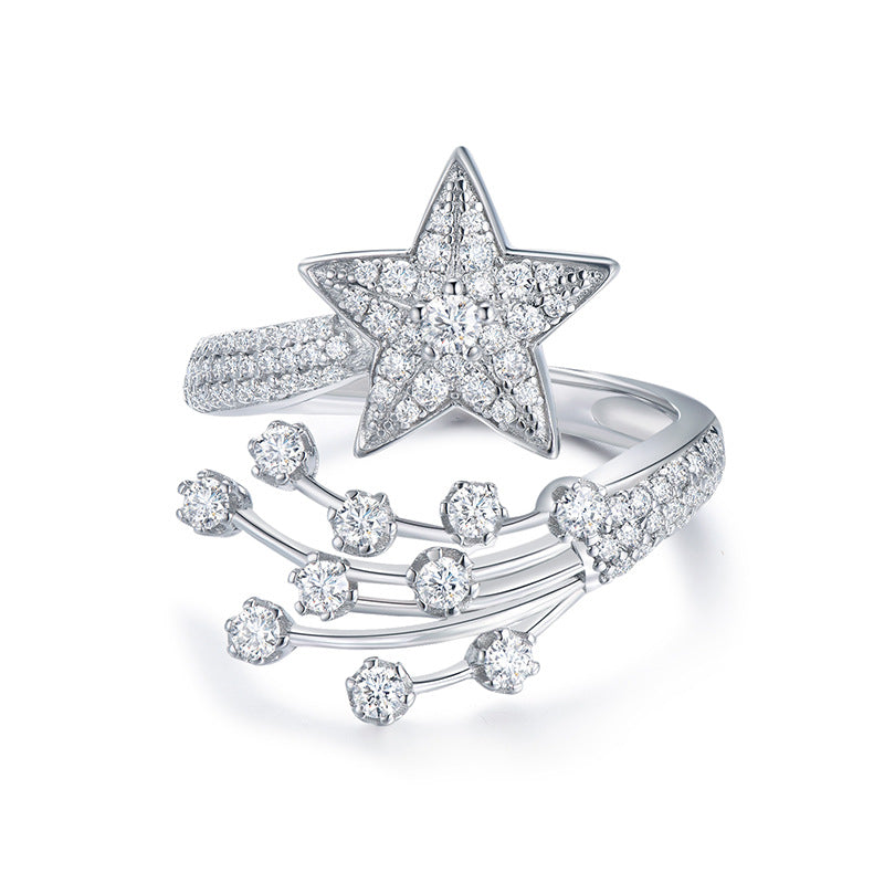 Excellent S925 Silver Comet Full-Moissanite Diamond Ring