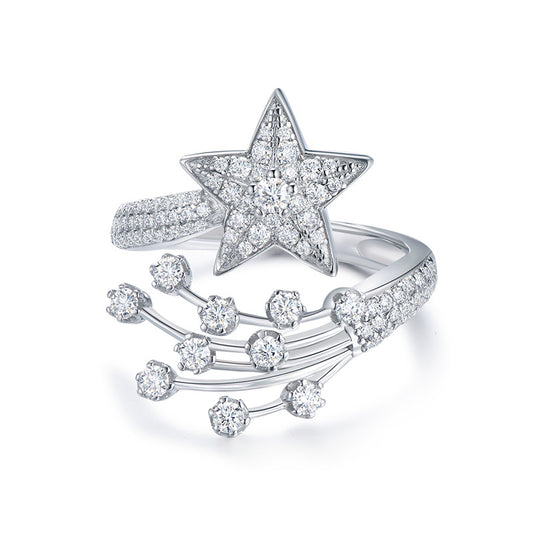 Excellent S925 Silver Comet Full-Moissanite Diamond Ring