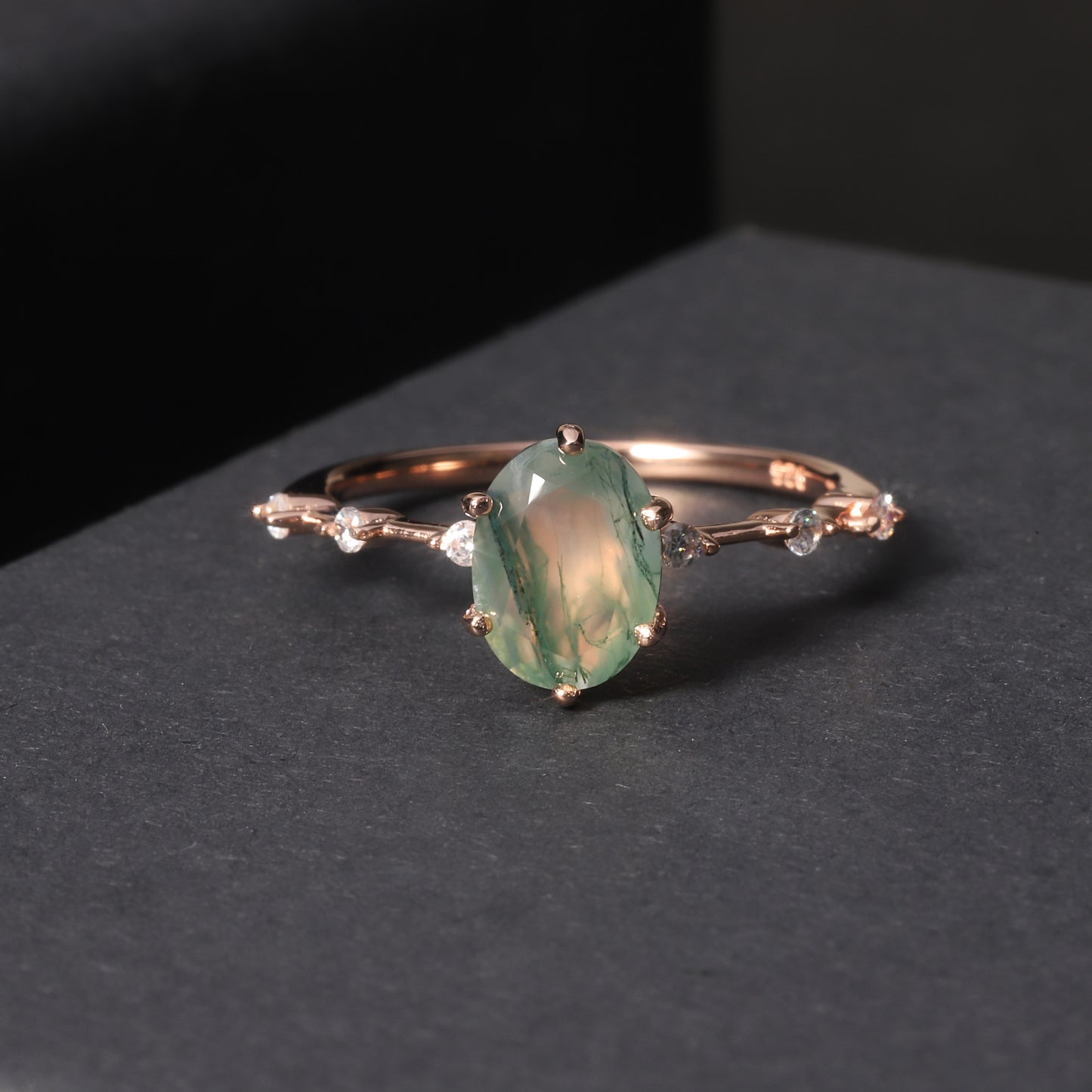 925 Sterling Silver Natural Moss Agate 18K Gold Plated Ring