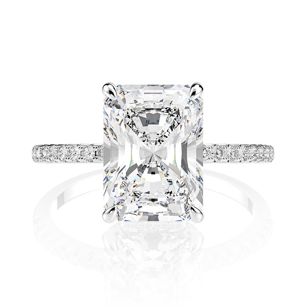 Excellent  S925 Silver Radiant Cut 4 Carat Moissanite Ring
