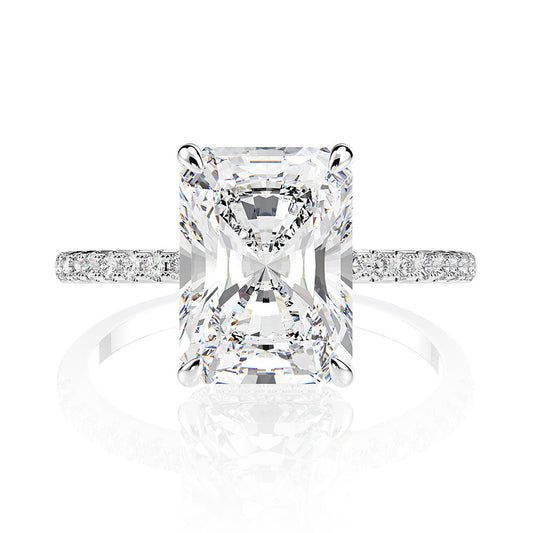 Excellent  S925 Silver Radiant Cut 4 Carat Moissanite Ring