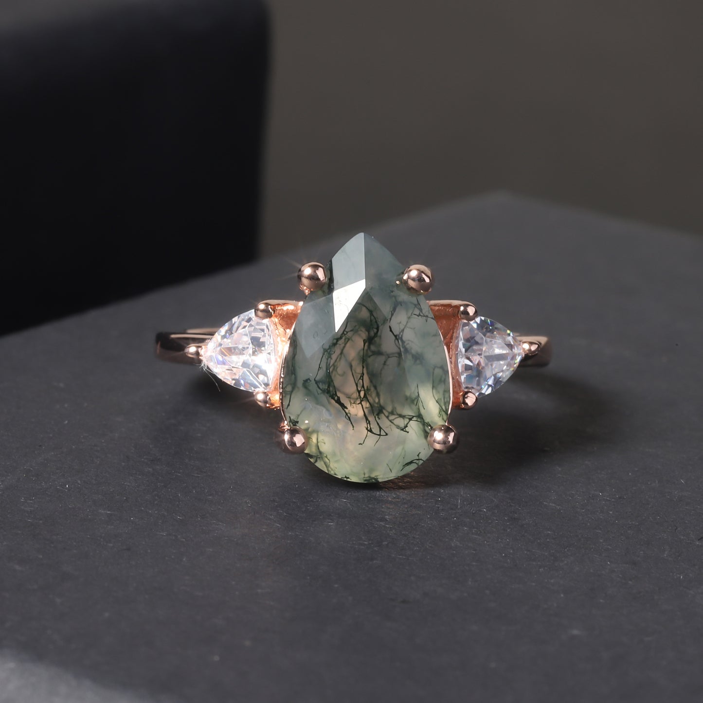 925 Sterling Silver Natural Moss Agate 18K Gold Plated Ring
