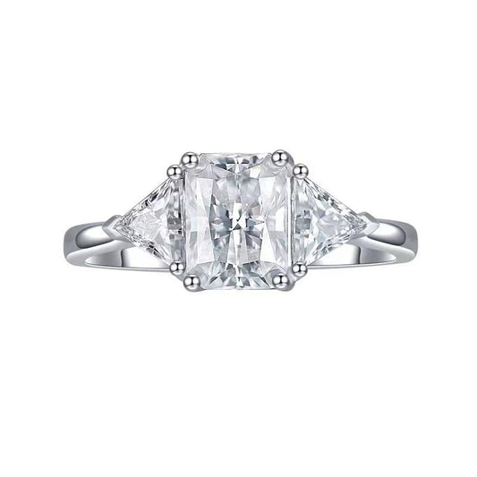 Excellent S925 Silver Radiant Cut Moissanite Ring, 18k Gold Plated