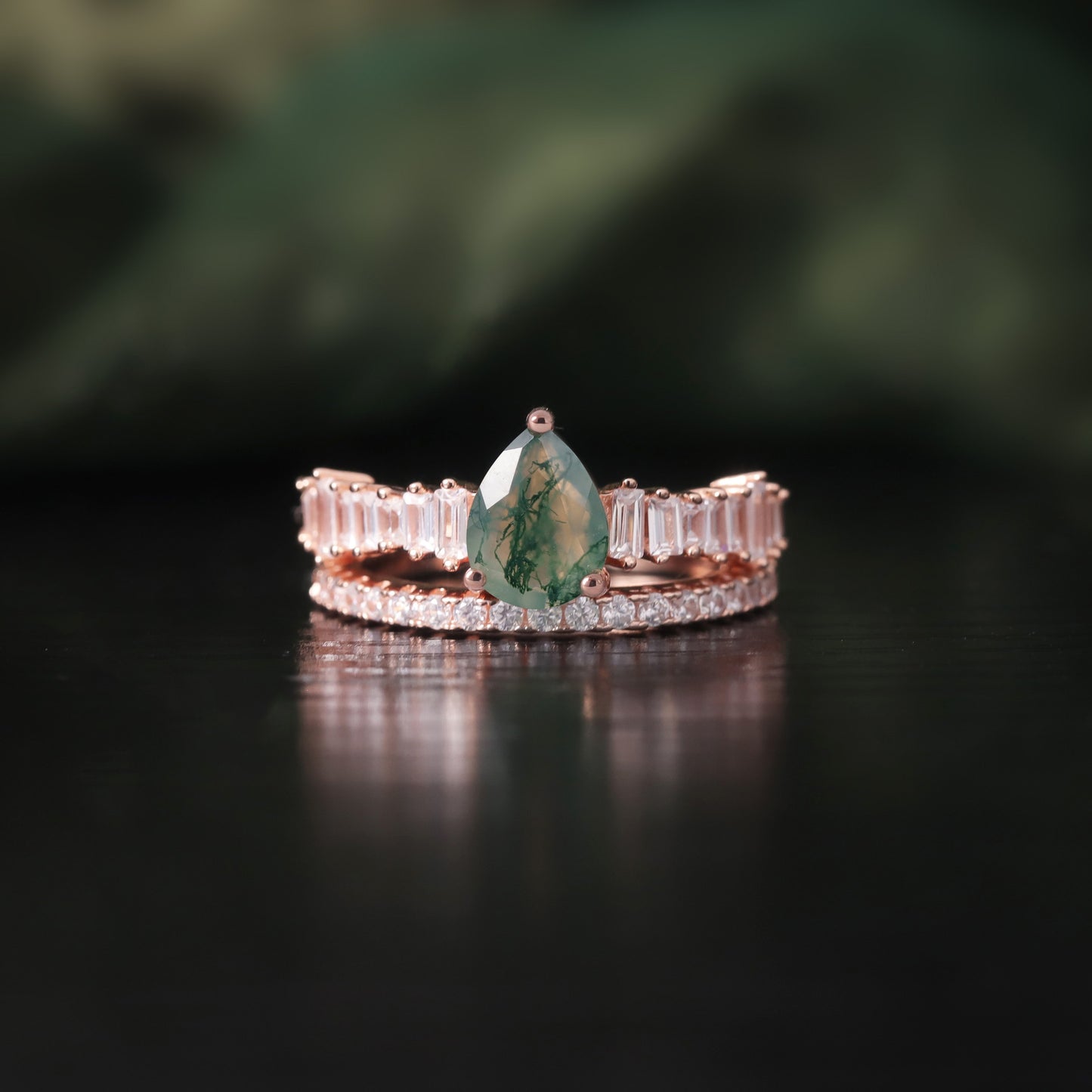 S925 Silver 18k Gold Plated Stackable Seaweed Agate Ring