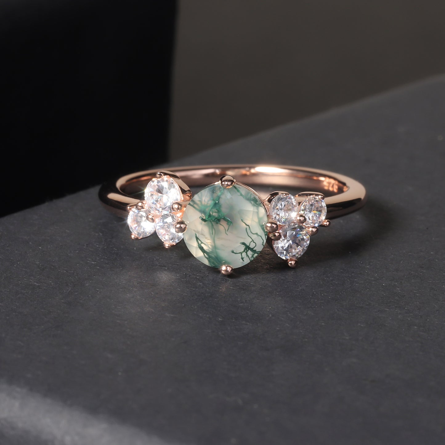 S925 silver natural seaweed agate ring