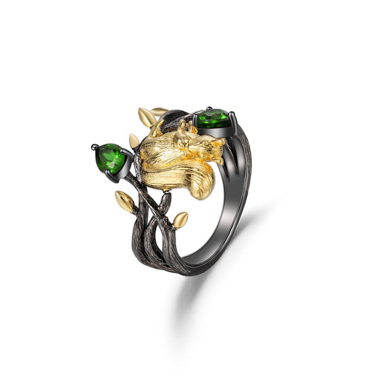 S925 Silver Natural Little Squirrel Crystal Stone Ring