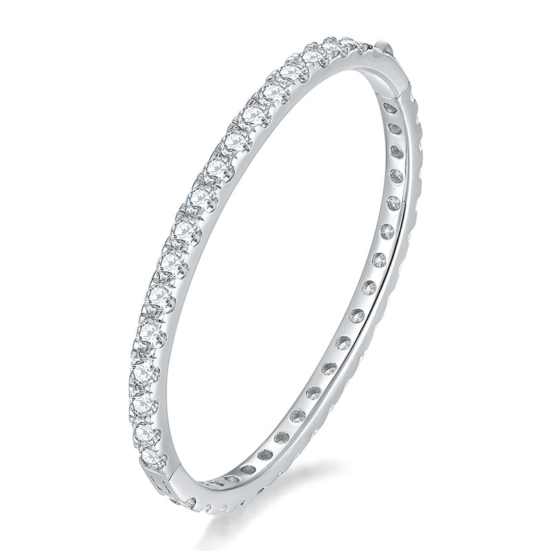 S925 Sterling Silver 4mm Round D Color Moissanite Full Circle Bracelet/Bangle