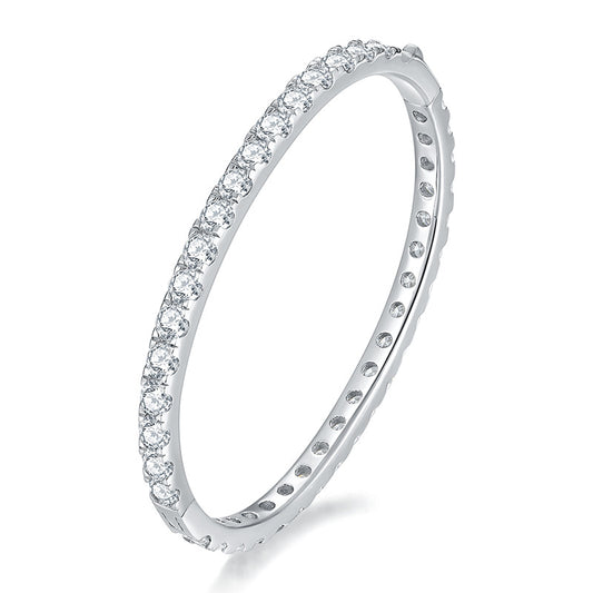 S925 Sterling Silver 4mm Round D Color Moissanite Full Circle Bracelet/Bangle