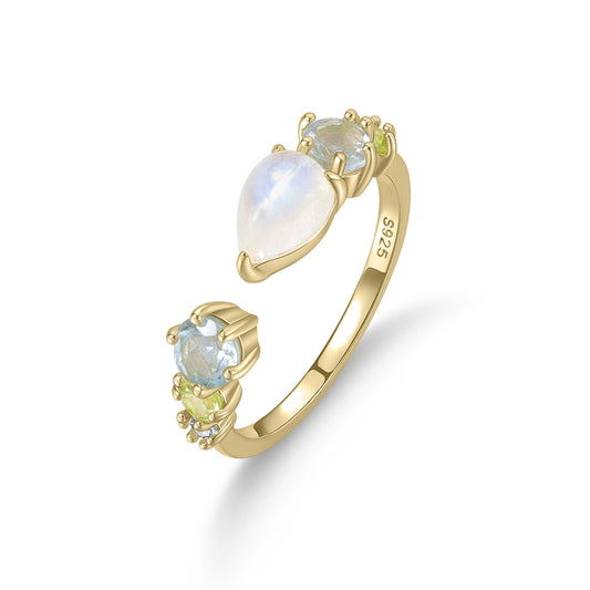 S925 Silver Ring Inlaid with Natural Gemstone
