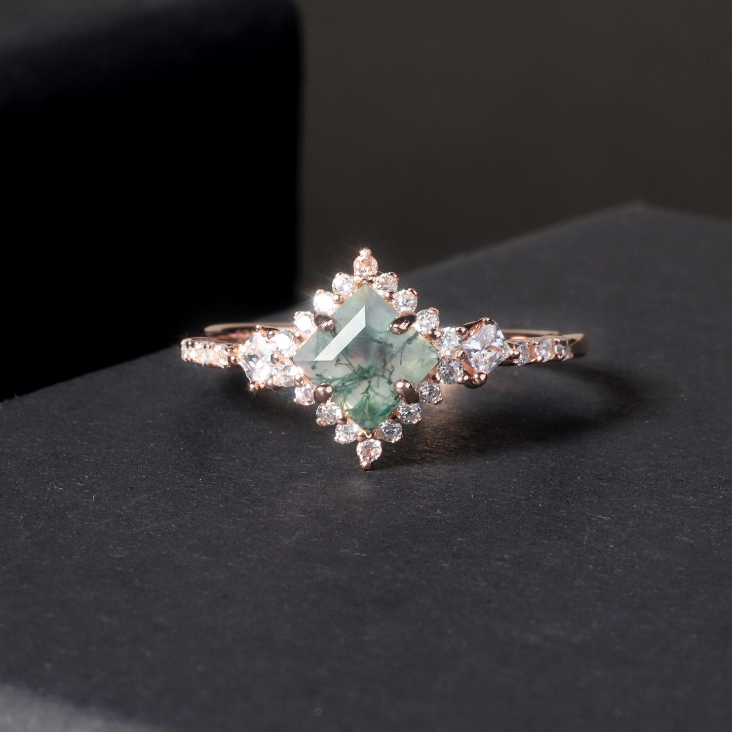 925 Sterling Silver Natural Moss Agate 18K Gold Plated Ring