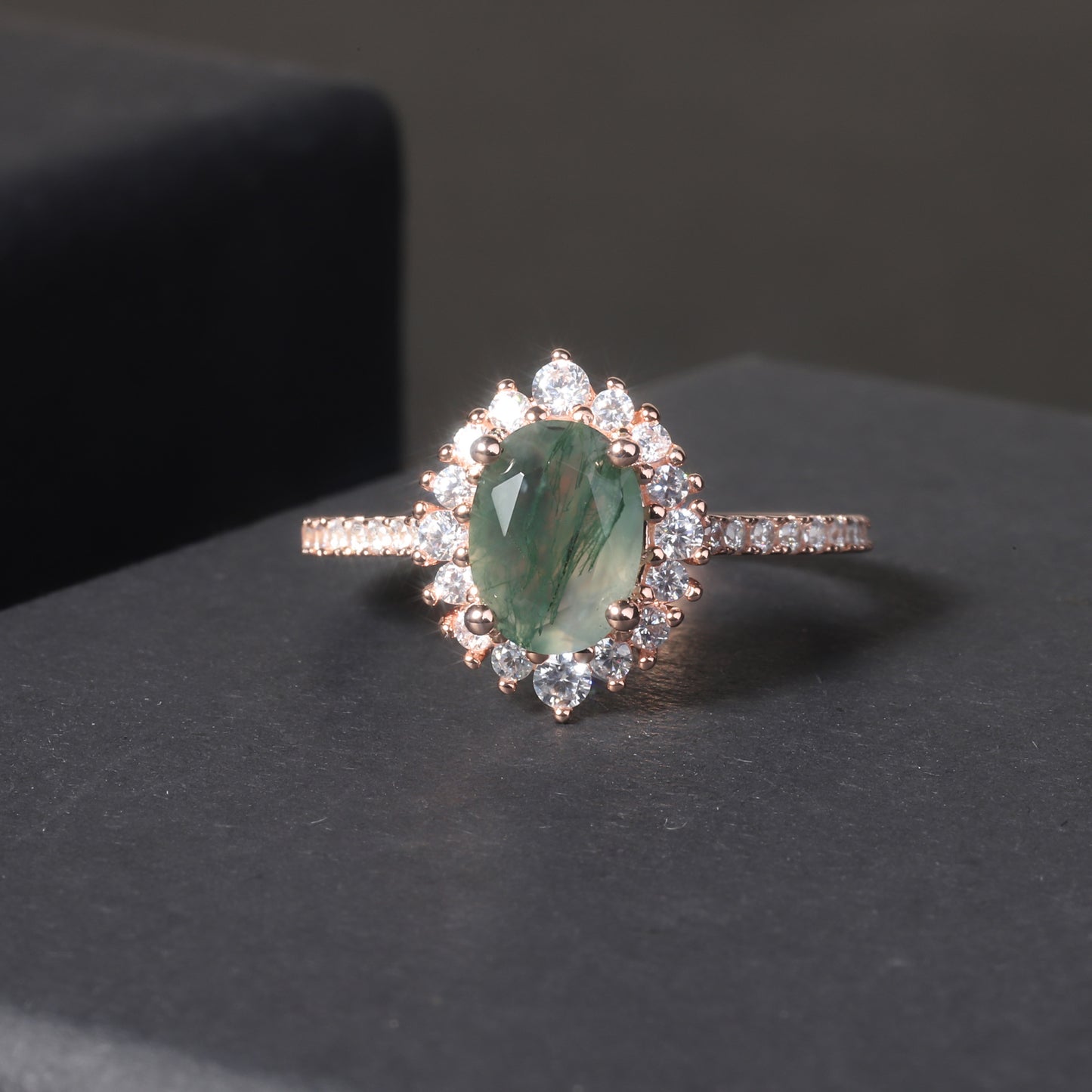 925 Sterling Silver Natural Moss Agate 18K Gold Plated Ring