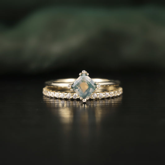 S925 Silver 18k Gold Plated Stackable Seaweed Agate Ring