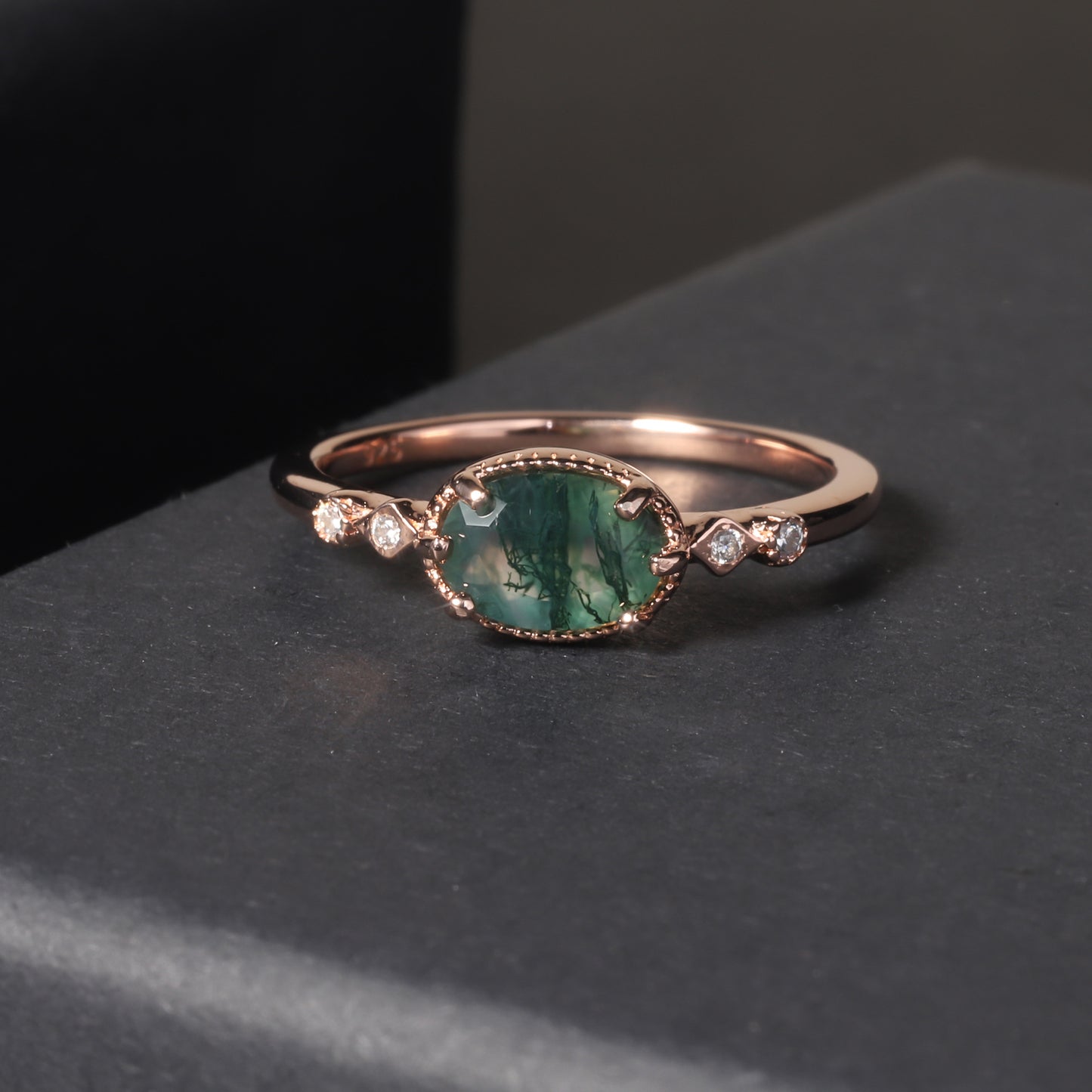 S925 Sterling Silver, 18k Rose Gold Vermeil Natural Agate Ring