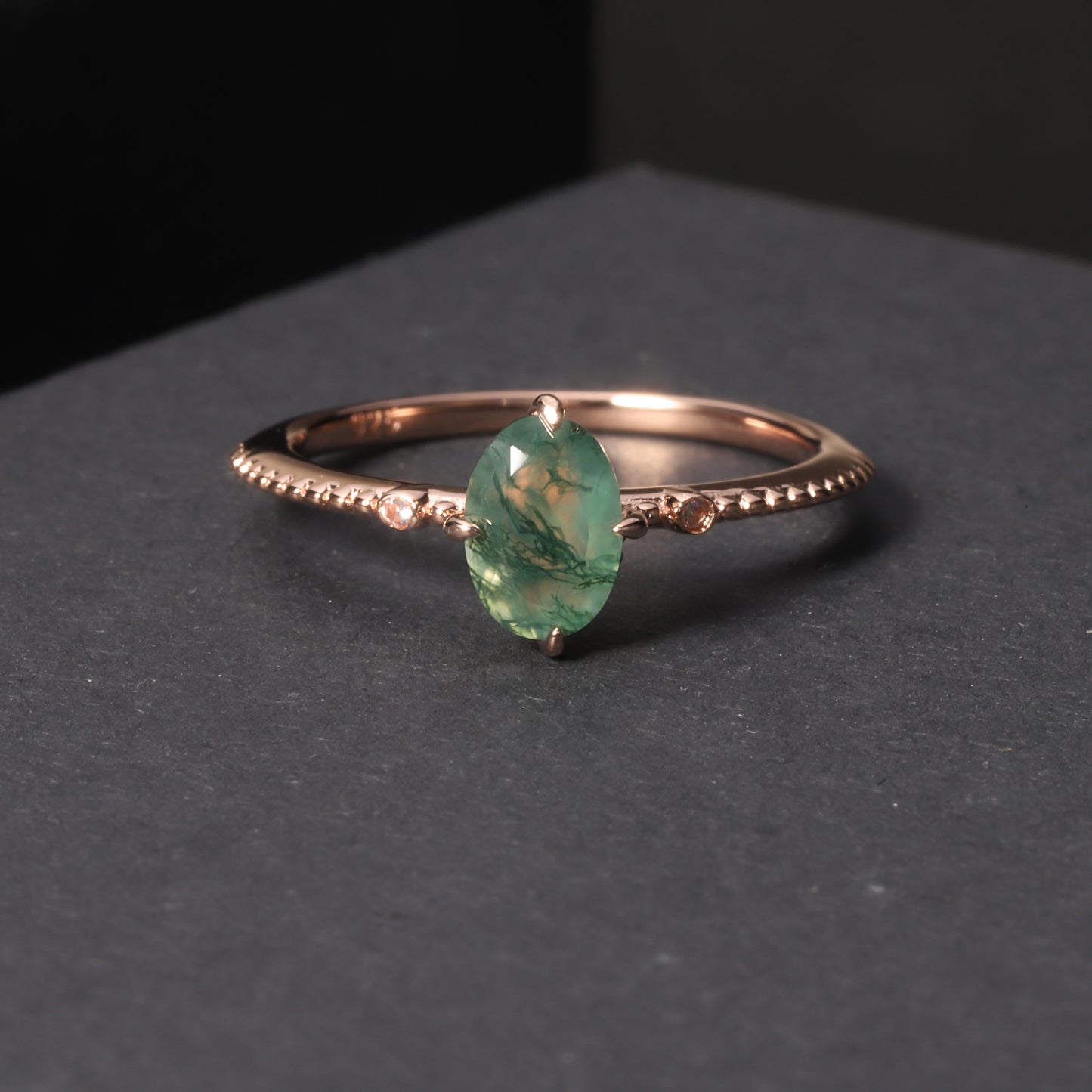 S925 Sterling Silver, 18k Rose Gold Vermeil Natural Agate Ring