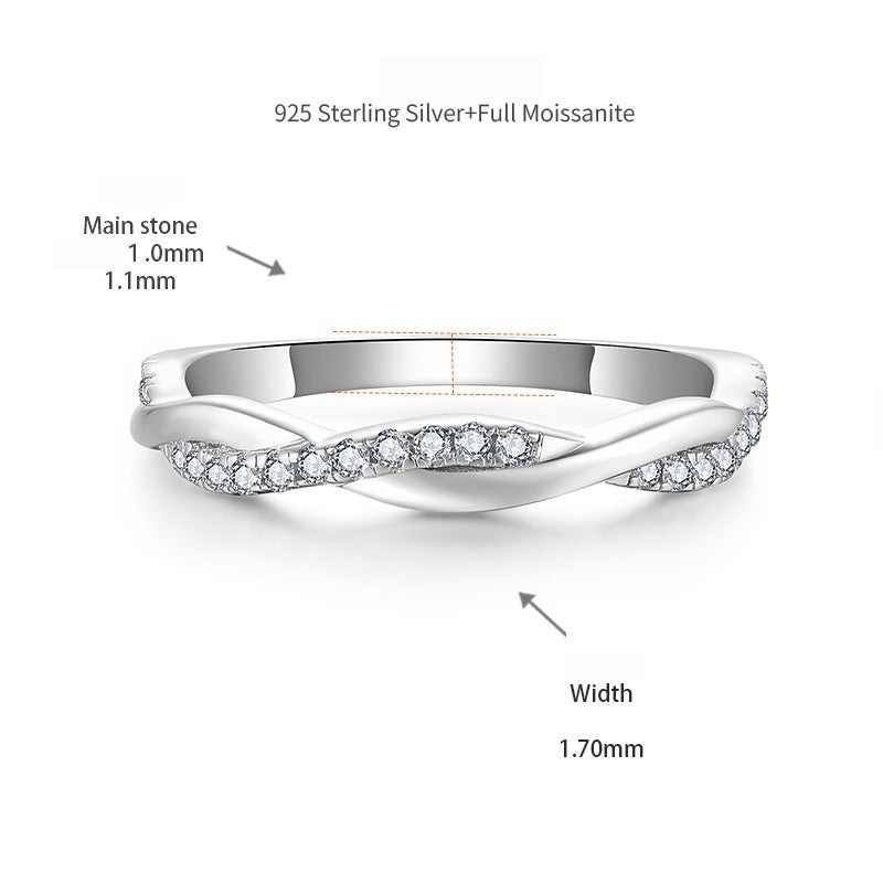 Excellent  S925 Silver Classic Four-Prong 8.0mm 2 Carat Moissanite Solitaire Ring with Moissanite Pave Band