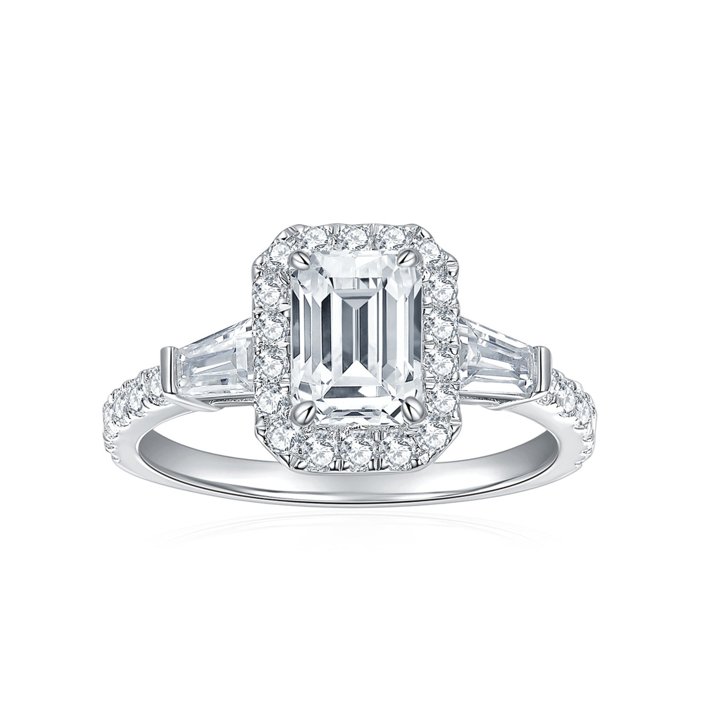 Excellent S925 Silver Ring Plated with 18K Platinum, Featuring a 5x7mm Emerald Cut Full Moissanite