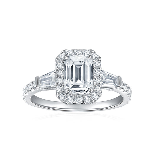 Excellent S925 Silver Ring Plated with 18K Platinum, Featuring a 5x7mm Emerald Cut Full Moissanite