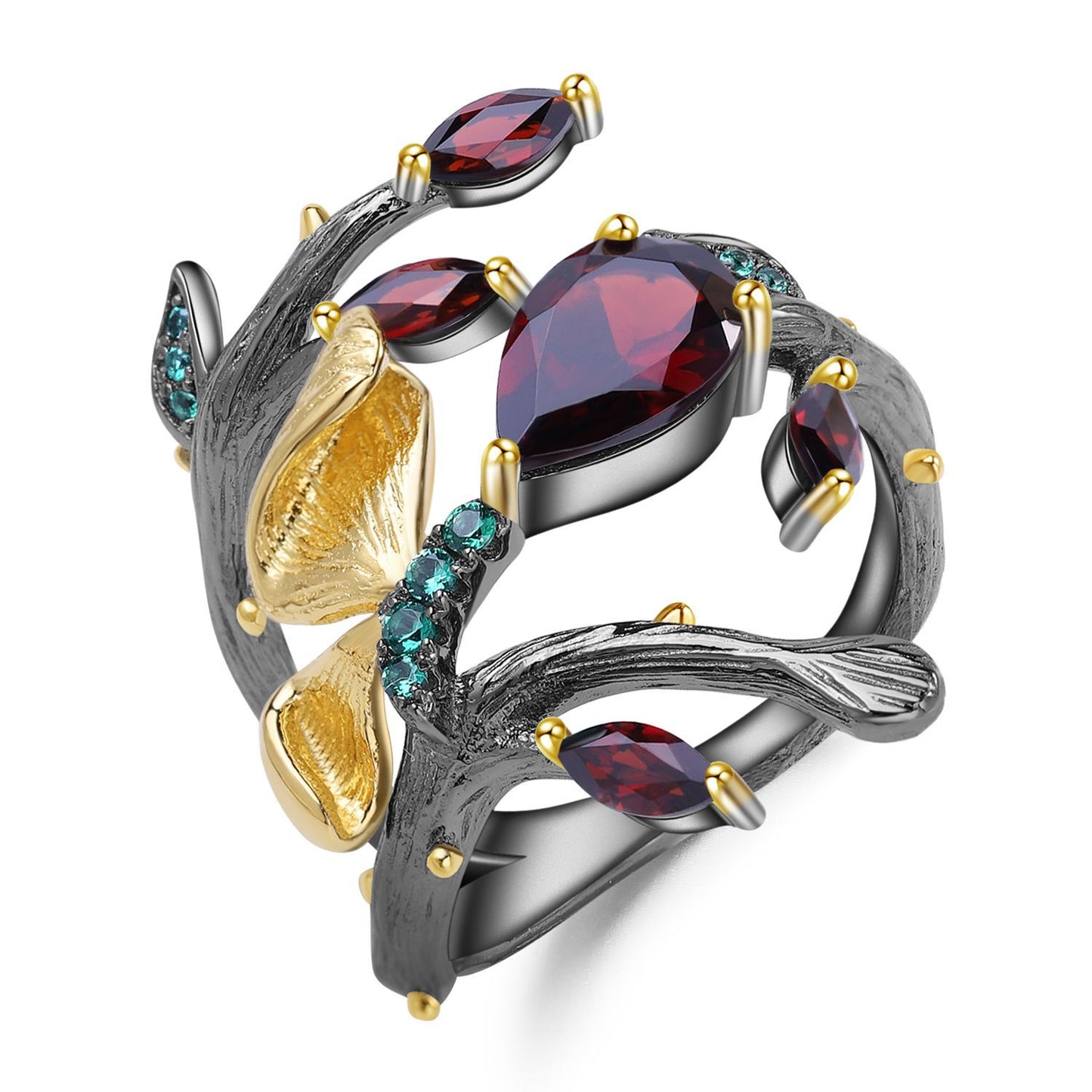 S925 Sterling Silver Natural Crystal Ring with a Nature-Inspired Design