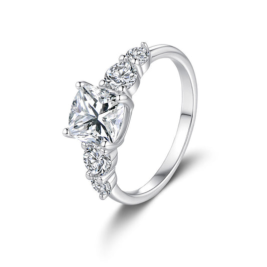 S925 Silver 2 Carat Princess Cut Moissanite Ring