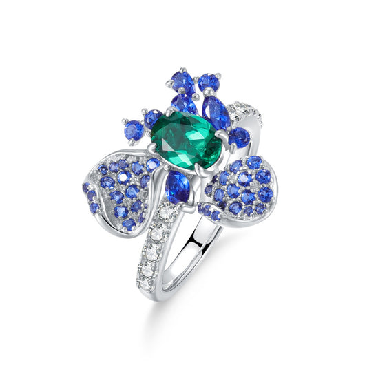 S925 Sterling Silver Set with Cultivated Zambian Emerald Ring