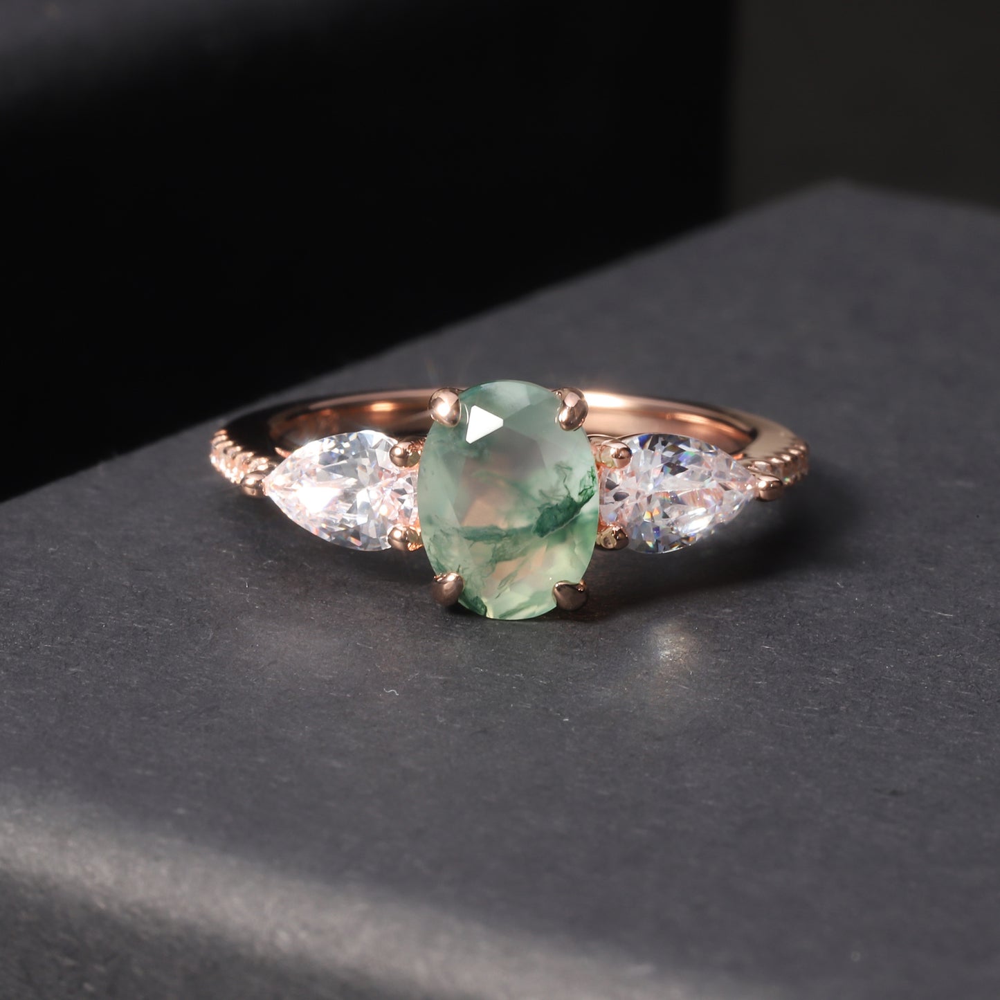925 Sterling Silver Natural Moss Agate 18K Gold Plated Ring