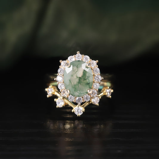 S925 Silver 18k Gold Plated Stackable Seaweed Agate Ring